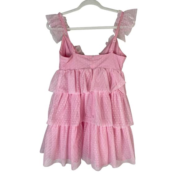 More To Come Arabela Ruffle Tulle Mini Dress Tiered Ruffle Boho Fairy Pink Small - Picture 11 of 12